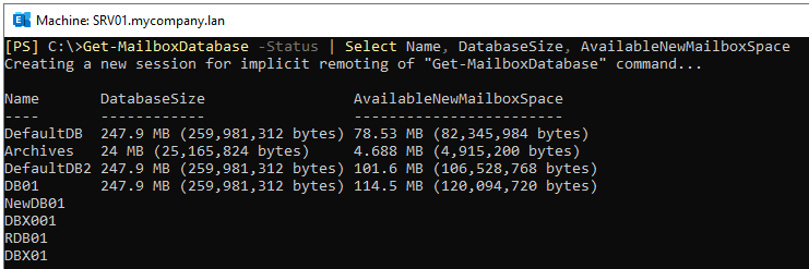 Get-MailboxDatabase command to check status